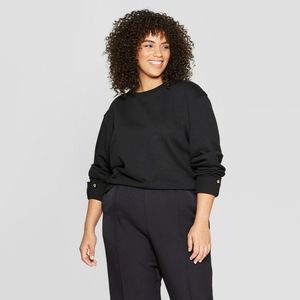 WHO What Wear Plus Size Long Sleeve Round Metal Button Sweatshirt